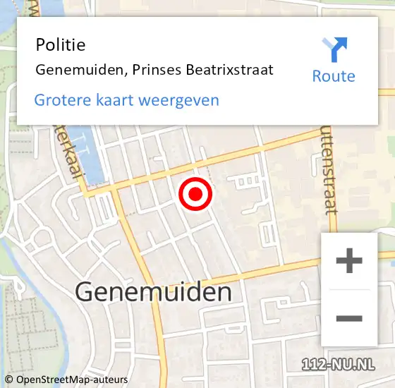 Locatie op kaart van de 112 melding: Politie Genemuiden, Prinses Beatrixstraat op 6 oktober 2023 18:56