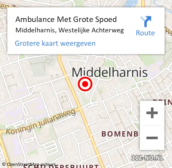 Locatie op kaart van de 112 melding: Ambulance Met Grote Spoed Naar Middelharnis, Westelijke Achterweg op 6 oktober 2023 19:00