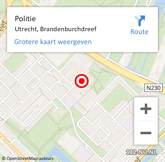 Locatie op kaart van de 112 melding: Politie Utrecht, Brandenburchdreef op 6 oktober 2023 19:11