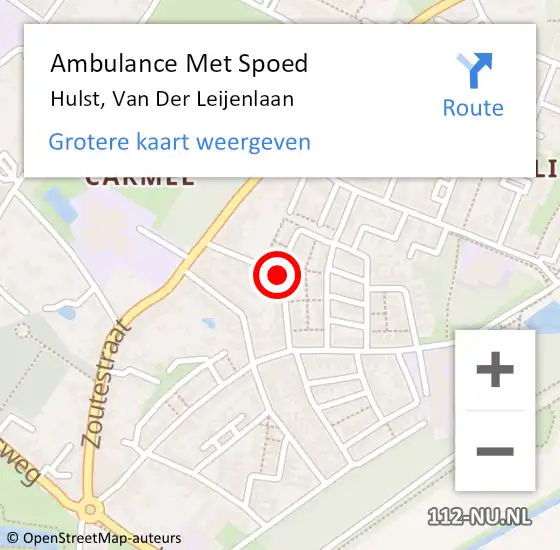 Locatie op kaart van de 112 melding: Ambulance Met Spoed Naar Hulst, Van Der Leijenlaan op 10 september 2014 17:56