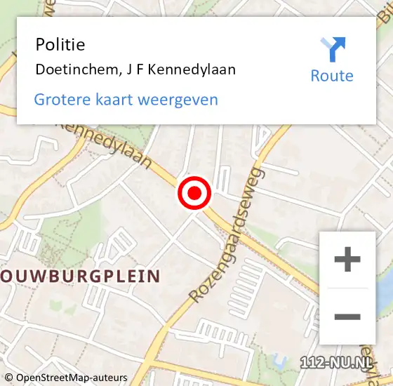 Locatie op kaart van de 112 melding: Politie Doetinchem, J F Kennedylaan op 6 oktober 2023 20:42