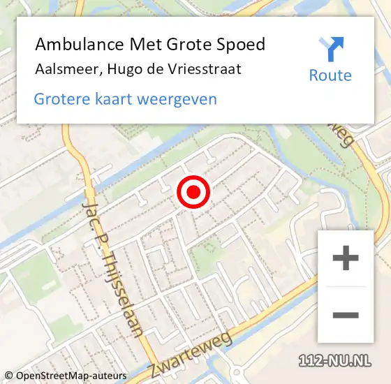 Locatie op kaart van de 112 melding: Ambulance Met Grote Spoed Naar Aalsmeer, Hugo de Vriesstraat op 6 oktober 2023 20:49