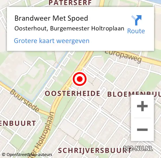 Locatie op kaart van de 112 melding: Brandweer Met Spoed Naar Oosterhout, Burgemeester Holtroplaan op 6 oktober 2023 20:58