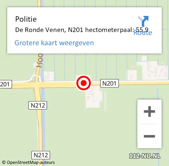 Locatie op kaart van de 112 melding: Politie De Ronde Venen, N201 hectometerpaal: 55,9 op 6 oktober 2023 21:20