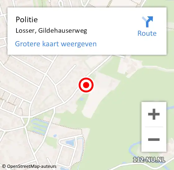 Locatie op kaart van de 112 melding: Politie Losser, Gildehauserweg op 6 oktober 2023 21:35