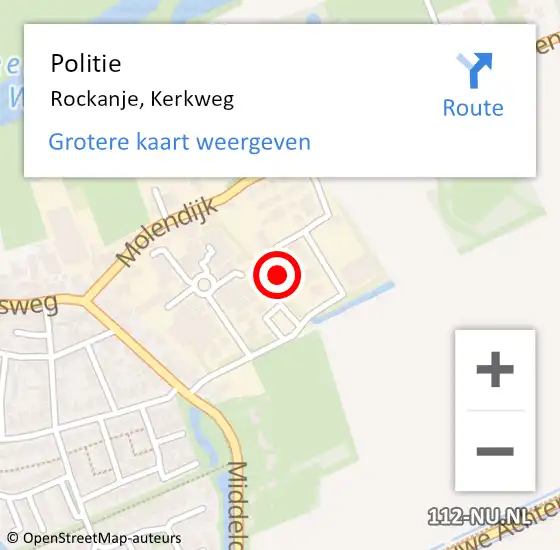 Locatie op kaart van de 112 melding: Politie Rockanje, Kerkweg op 6 oktober 2023 21:47