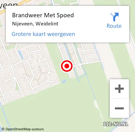 Locatie op kaart van de 112 melding: Brandweer Met Spoed Naar Nijeveen, Weidelint op 6 oktober 2023 22:12