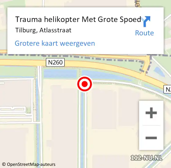 Locatie op kaart van de 112 melding: Trauma helikopter Met Grote Spoed Naar Tilburg, Atlasstraat op 6 oktober 2023 22:29