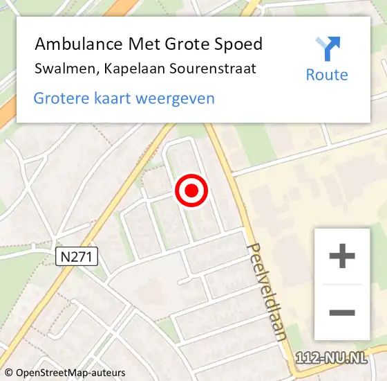 Locatie op kaart van de 112 melding: Ambulance Met Grote Spoed Naar Swalmen, Kapelaan Sourenstraat op 6 oktober 2023 22:32