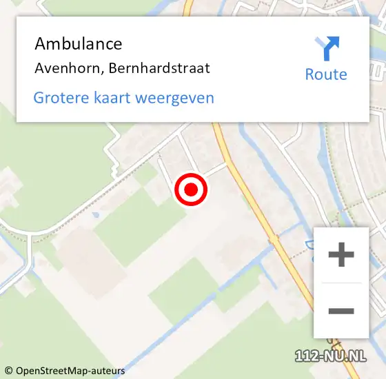 Locatie op kaart van de 112 melding: Ambulance Avenhorn, Bernhardstraat op 6 oktober 2023 23:22