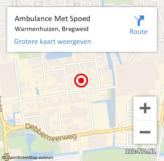 Locatie op kaart van de 112 melding: Ambulance Met Spoed Naar Warmenhuizen, Bregweid op 6 oktober 2023 23:44