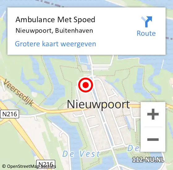 Locatie op kaart van de 112 melding: Ambulance Met Spoed Naar Nieuwpoort, Buitenhaven op 7 oktober 2023 00:10
