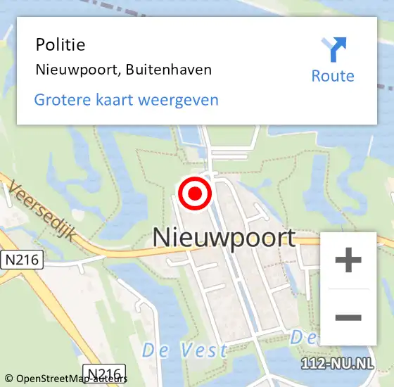 Locatie op kaart van de 112 melding: Politie Nieuwpoort, Buitenhaven op 7 oktober 2023 00:12