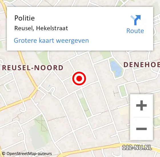 Locatie op kaart van de 112 melding: Politie Reusel, Hekelstraat op 7 oktober 2023 01:21