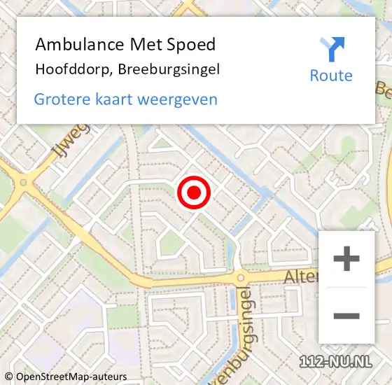 Locatie op kaart van de 112 melding: Ambulance Met Spoed Naar Hoofddorp, Breeburgsingel op 7 oktober 2023 01:36