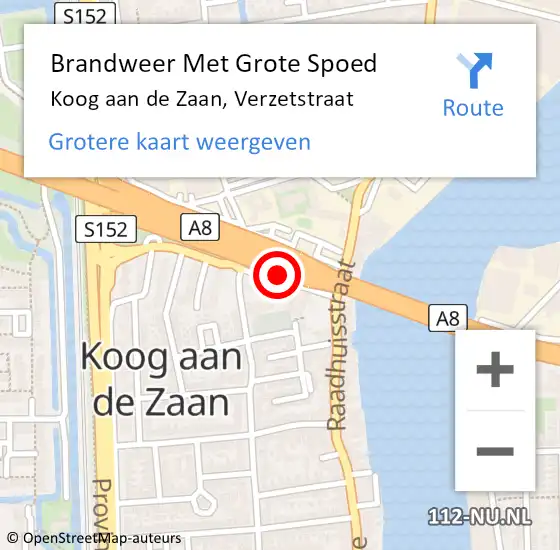 Locatie op kaart van de 112 melding: Brandweer Met Grote Spoed Naar Koog aan de Zaan, Verzetstraat op 7 oktober 2023 01:52