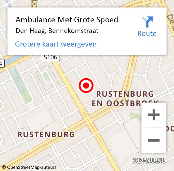 Locatie op kaart van de 112 melding: Ambulance Met Grote Spoed Naar Den Haag, Bennekomstraat op 7 oktober 2023 01:56