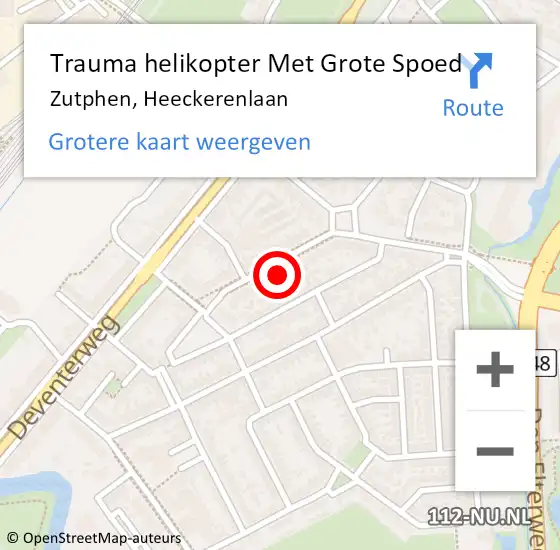 Locatie op kaart van de 112 melding: Trauma helikopter Met Grote Spoed Naar Zutphen, Heeckerenlaan op 7 oktober 2023 02:28