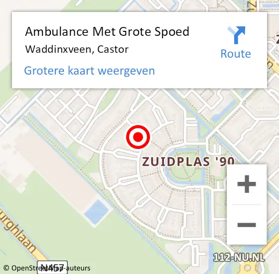 Locatie op kaart van de 112 melding: Ambulance Met Grote Spoed Naar Waddinxveen, Castor op 7 oktober 2023 03:30