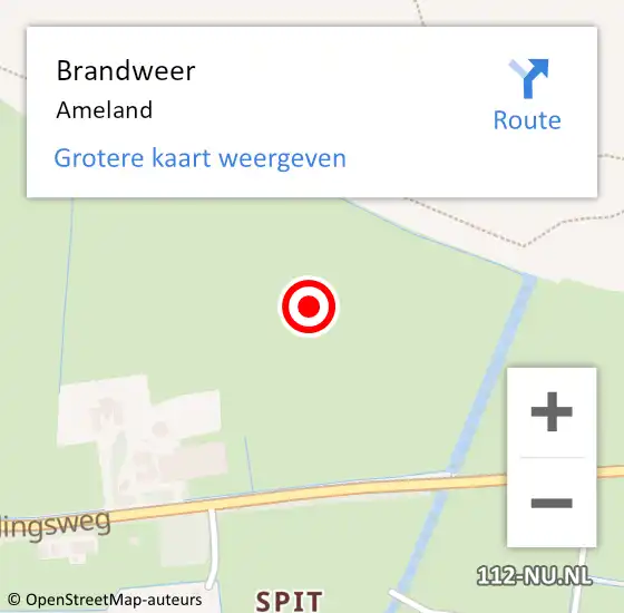 Locatie op kaart van de 112 melding: Brandweer Ameland op 10 september 2014 18:44