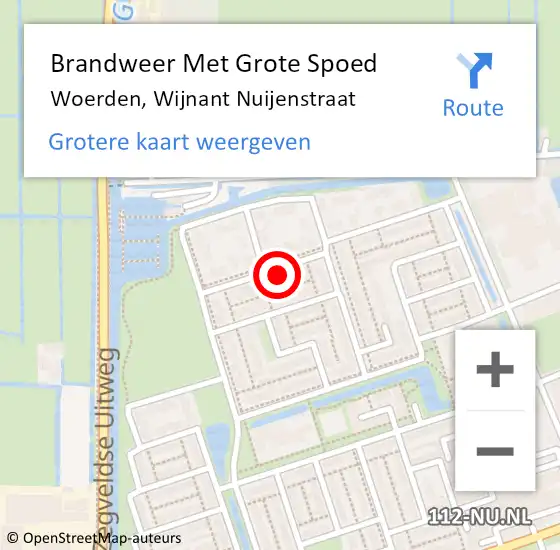 Locatie op kaart van de 112 melding: Brandweer Met Grote Spoed Naar Woerden, Wijnant Nuijenstraat op 7 oktober 2023 04:48