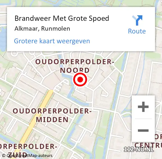 Locatie op kaart van de 112 melding: Brandweer Met Grote Spoed Naar Alkmaar, Runmolen op 7 oktober 2023 04:48