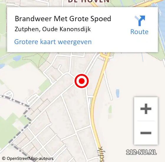 Locatie op kaart van de 112 melding: Brandweer Met Grote Spoed Naar Zutphen, Oude Kanonsdijk op 7 oktober 2023 05:21