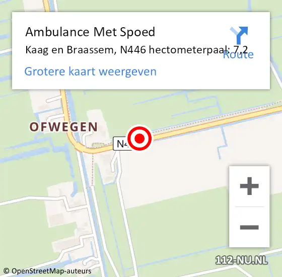 Locatie op kaart van de 112 melding: Ambulance Met Spoed Naar Kaag en Braassem, N446 hectometerpaal: 7,2 op 7 oktober 2023 05:29