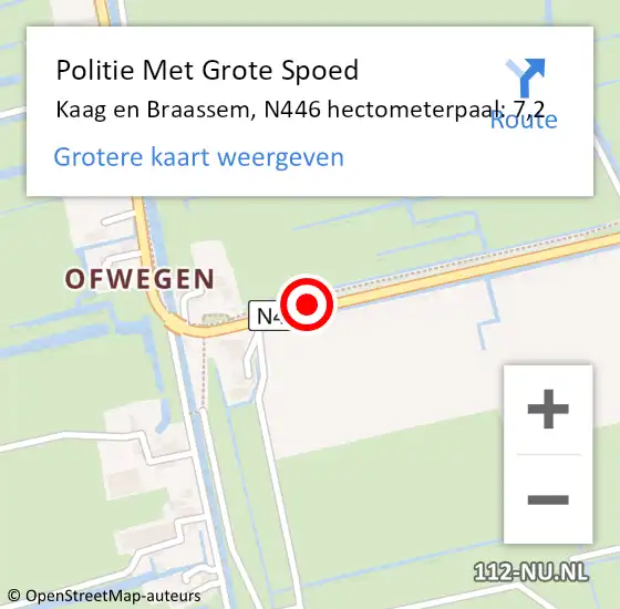 Locatie op kaart van de 112 melding: Politie Met Grote Spoed Naar Kaag en Braassem, N446 hectometerpaal: 7,2 op 7 oktober 2023 05:30