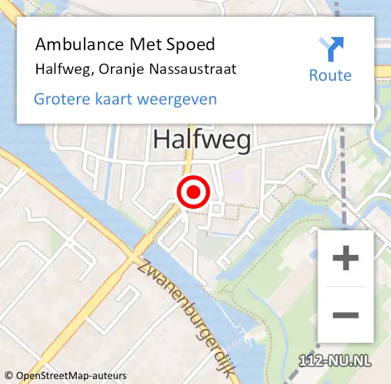 Locatie op kaart van de 112 melding: Ambulance Met Spoed Naar Halfweg, Oranje Nassaustraat op 7 oktober 2023 07:23