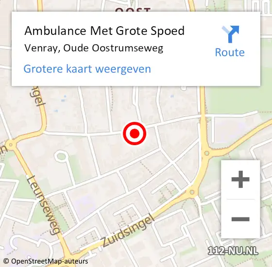 Locatie op kaart van de 112 melding: Ambulance Met Grote Spoed Naar Venray, Oude Oostrumseweg op 7 oktober 2023 07:47