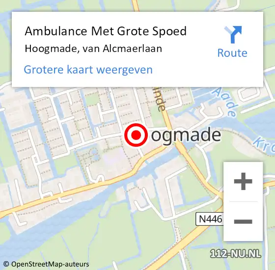 Locatie op kaart van de 112 melding: Ambulance Met Grote Spoed Naar Hoogmade, van Alcmaerlaan op 7 oktober 2023 07:51
