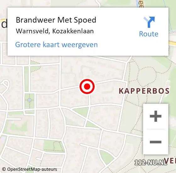 Locatie op kaart van de 112 melding: Brandweer Met Spoed Naar Warnsveld, Kozakkenlaan op 10 september 2014 18:51