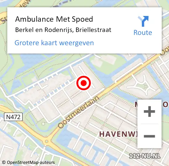 Locatie op kaart van de 112 melding: Ambulance Met Spoed Naar Berkel en Rodenrijs, Briellestraat op 7 oktober 2023 08:19