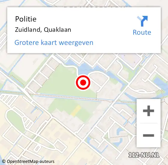 Locatie op kaart van de 112 melding: Politie Zuidland, Quaklaan op 7 oktober 2023 09:29