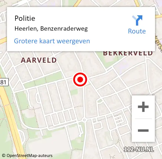 Locatie op kaart van de 112 melding: Politie Heerlen, Benzenraderweg op 7 oktober 2023 09:31