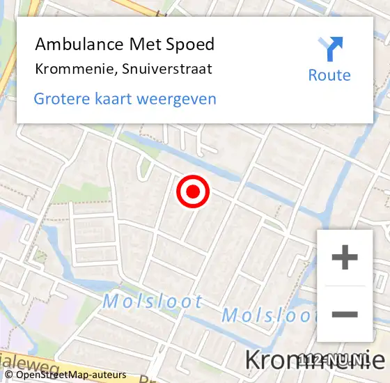 Locatie op kaart van de 112 melding: Ambulance Met Spoed Naar Krommenie, Snuiverstraat op 7 oktober 2023 09:53