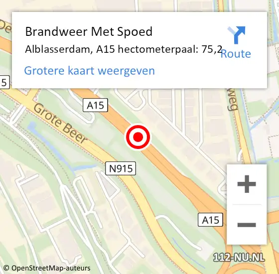 Locatie op kaart van de 112 melding: Brandweer Met Spoed Naar Alblasserdam, A15 hectometerpaal: 75,2 op 7 oktober 2023 09:57