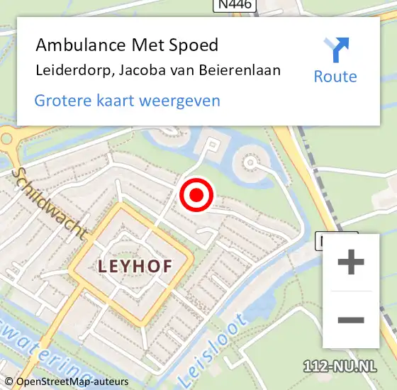 Locatie op kaart van de 112 melding: Ambulance Met Spoed Naar Leiderdorp, Jacoba van Beierenlaan op 7 oktober 2023 10:11