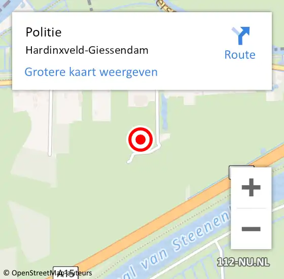 Locatie op kaart van de 112 melding: Politie Hardinxveld-Giessendam op 7 oktober 2023 10:24