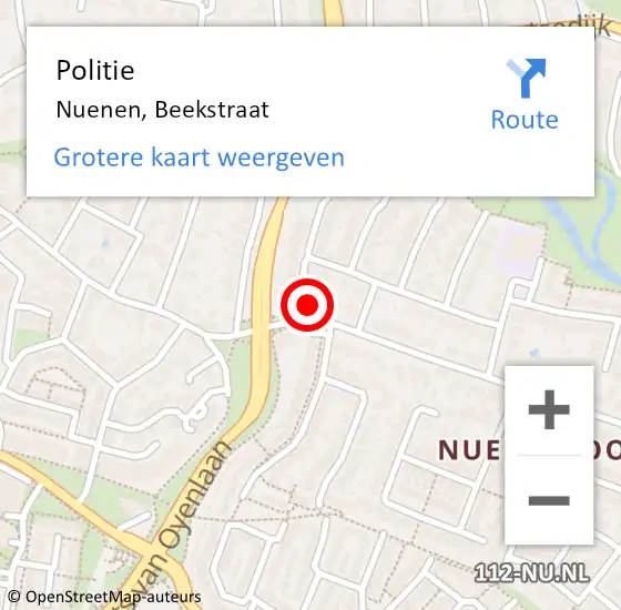 Locatie op kaart van de 112 melding: Politie Nuenen, Beekstraat op 7 oktober 2023 10:58