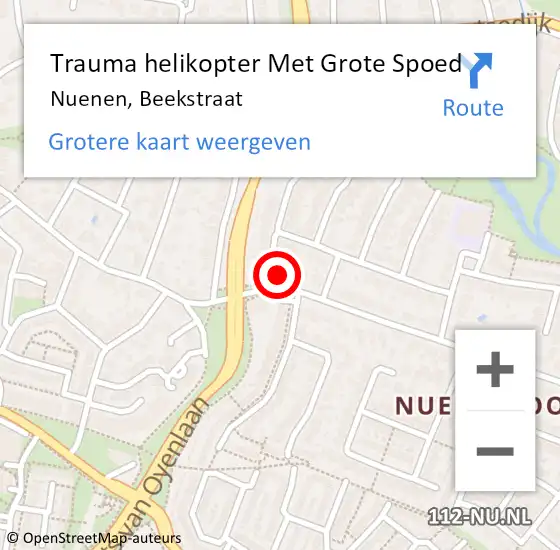 Locatie op kaart van de 112 melding: Trauma helikopter Met Grote Spoed Naar Nuenen, Beekstraat op 7 oktober 2023 11:02