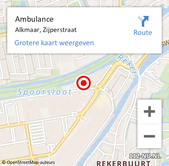 Locatie op kaart van de 112 melding: Ambulance Alkmaar, Zijperstraat op 7 oktober 2023 11:17