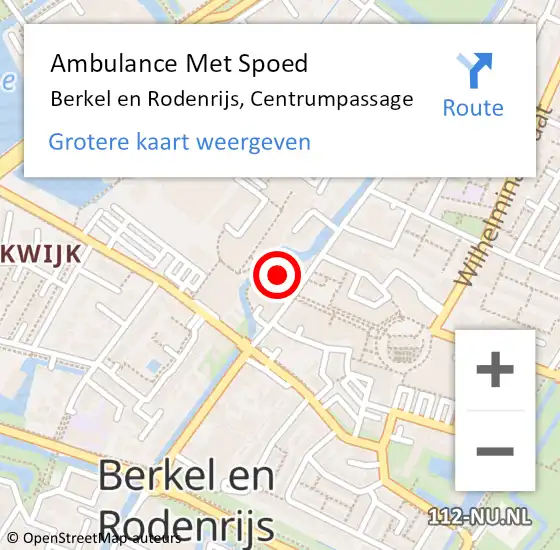 Locatie op kaart van de 112 melding: Ambulance Met Spoed Naar Berkel en Rodenrijs, Centrumpassage op 7 oktober 2023 12:01