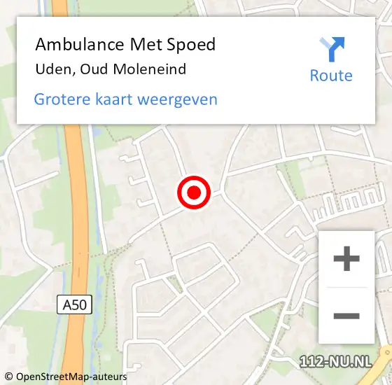 Locatie op kaart van de 112 melding: Ambulance Met Spoed Naar Uden, Oud Moleneind op 10 september 2014 19:25