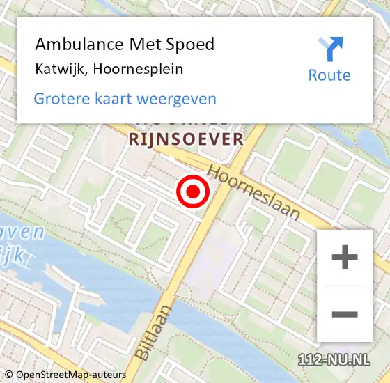 Locatie op kaart van de 112 melding: Ambulance Met Spoed Naar Katwijk, Hoornesplein op 7 oktober 2023 12:58