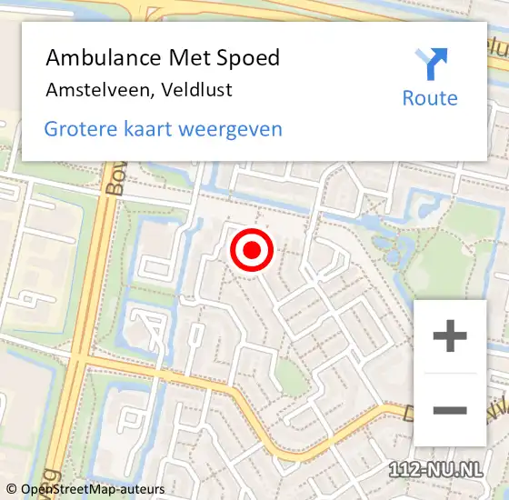 Locatie op kaart van de 112 melding: Ambulance Met Spoed Naar Amstelveen, Veldlust op 7 oktober 2023 12:59