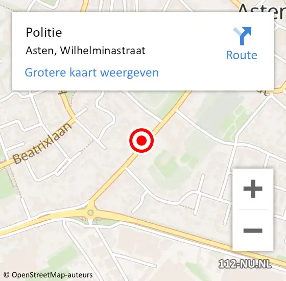 Locatie op kaart van de 112 melding: Politie Asten, Wilhelminastraat op 7 oktober 2023 13:15