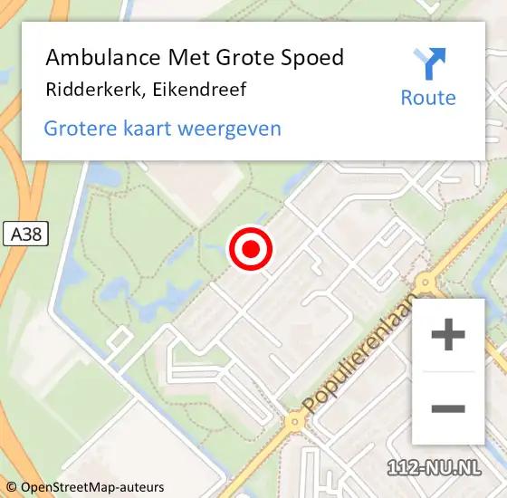 Locatie op kaart van de 112 melding: Ambulance Met Grote Spoed Naar Ridderkerk, Eikendreef op 7 oktober 2023 13:33