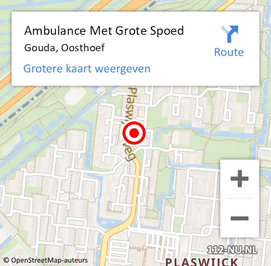 Locatie op kaart van de 112 melding: Ambulance Met Grote Spoed Naar Gouda, Oosthoef op 7 oktober 2023 13:37